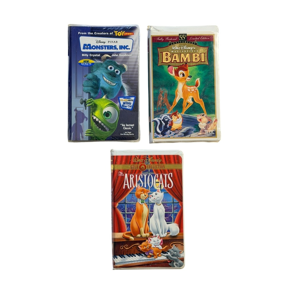 Disney Pixar VHS Lot of 3 Monsters Inc Bambi Kids Family Cartoon Movies Vintage